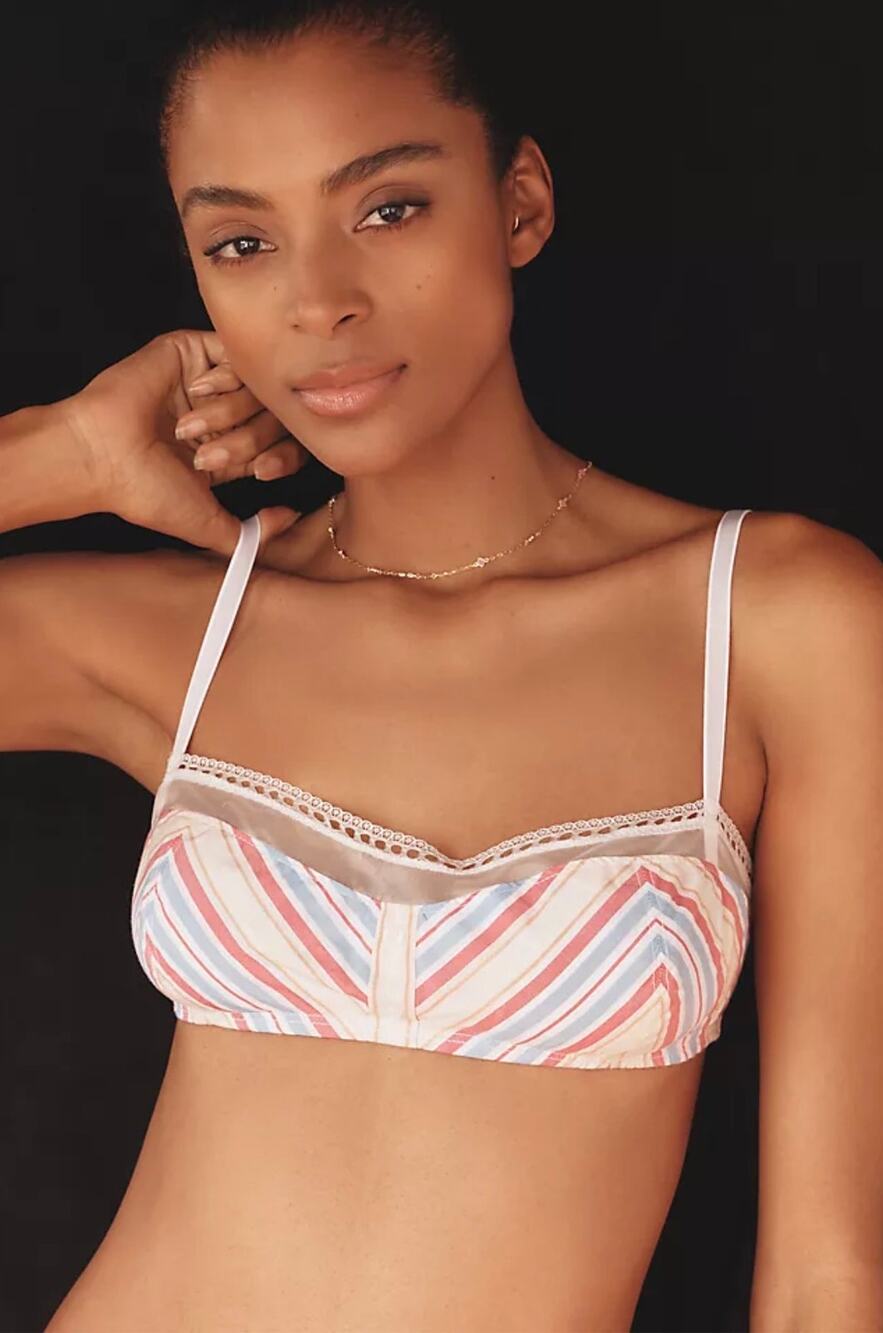 NWOT Anthropologie Lace Trim Cotton Shelf Bralette Size Small Multicolor Stripe